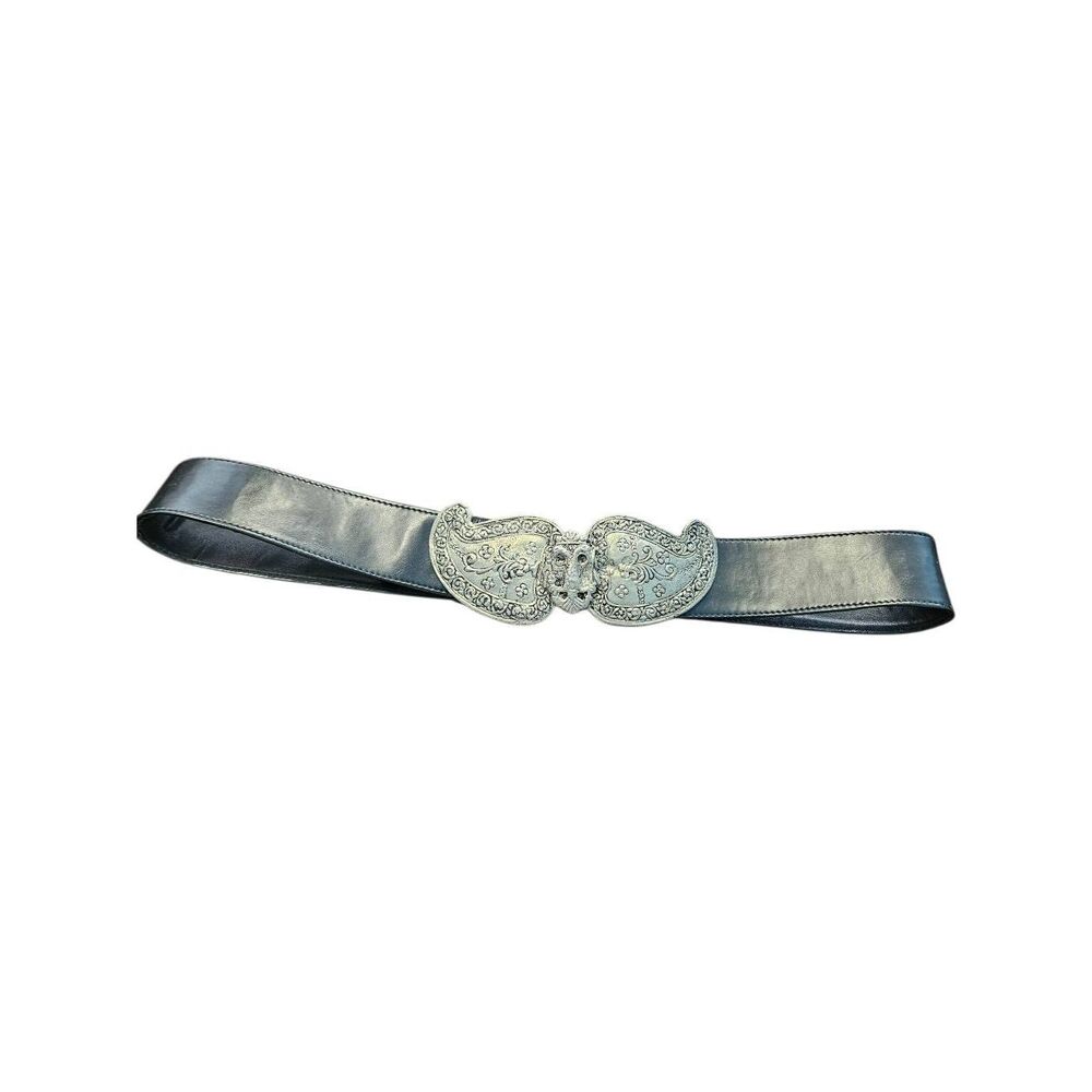 Vintage 80'a Black Chunky Silver Tone Belt Womens M